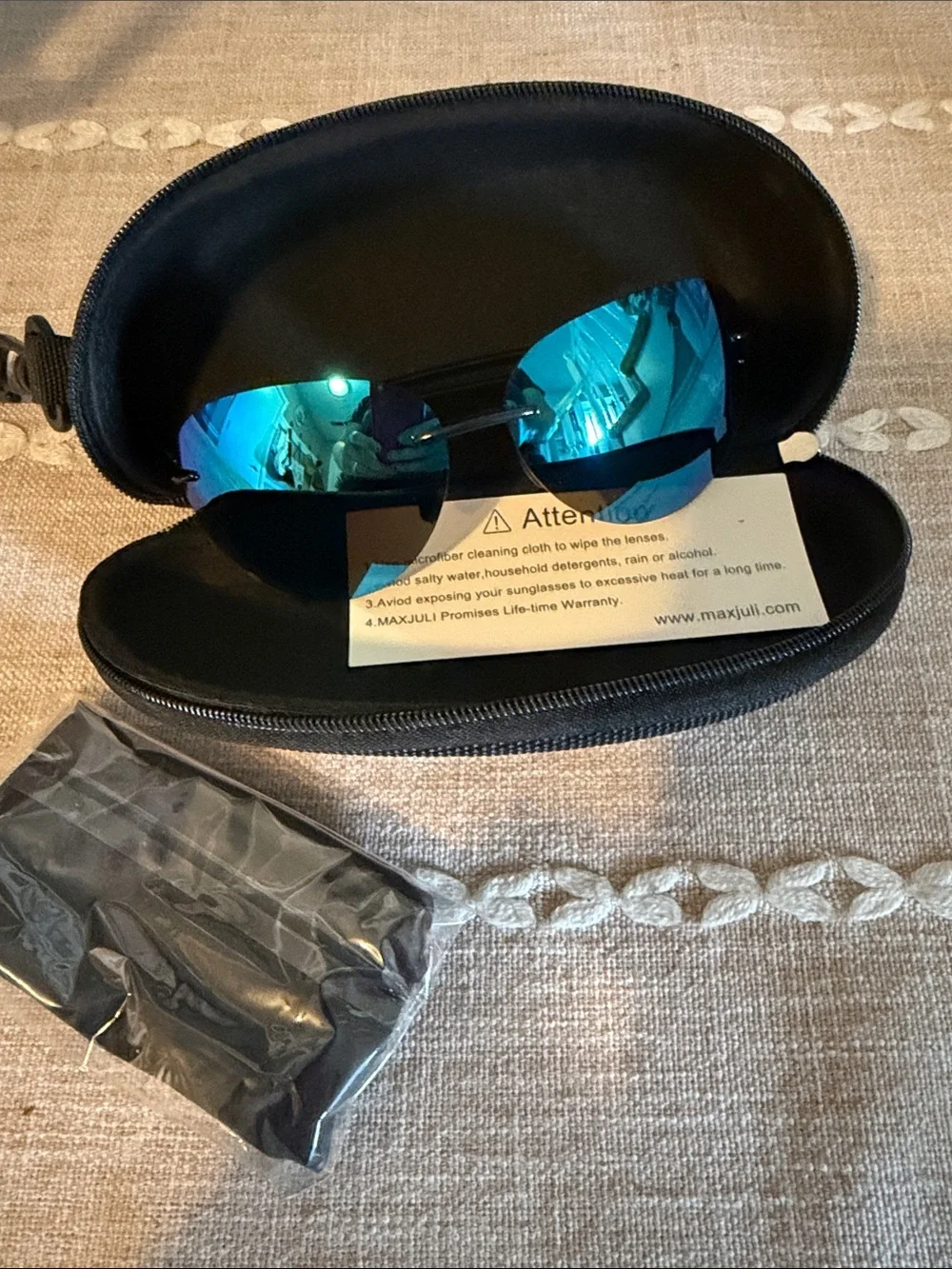 Brand new in case Max Juli Blue Mirrored Lens Sunglasses with Hard Case.